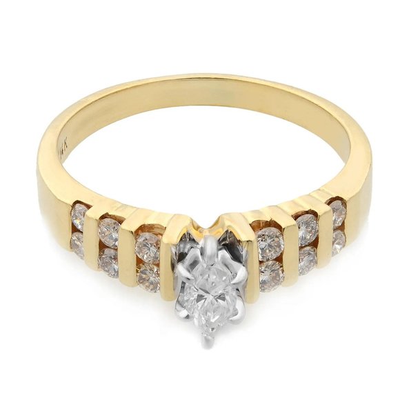 Rachel Koen 0.50Cttw Marquise and Round Diamond Engagement Ring 14K Yellow Gold - Picture 3 of 6